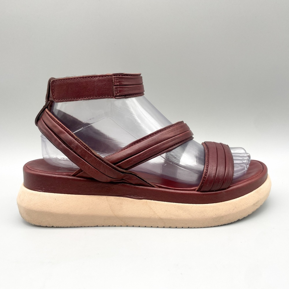 Miz Mooz Womens 38 Strappy Platform Sandals Burgundy Leather Wedge Chunky Boho